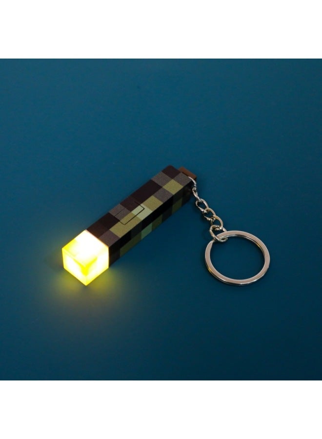 My World Keychain Torchlight Glow TNT Coolie Afraid Of Square Building Block Lamp Student Backpack Pendant 