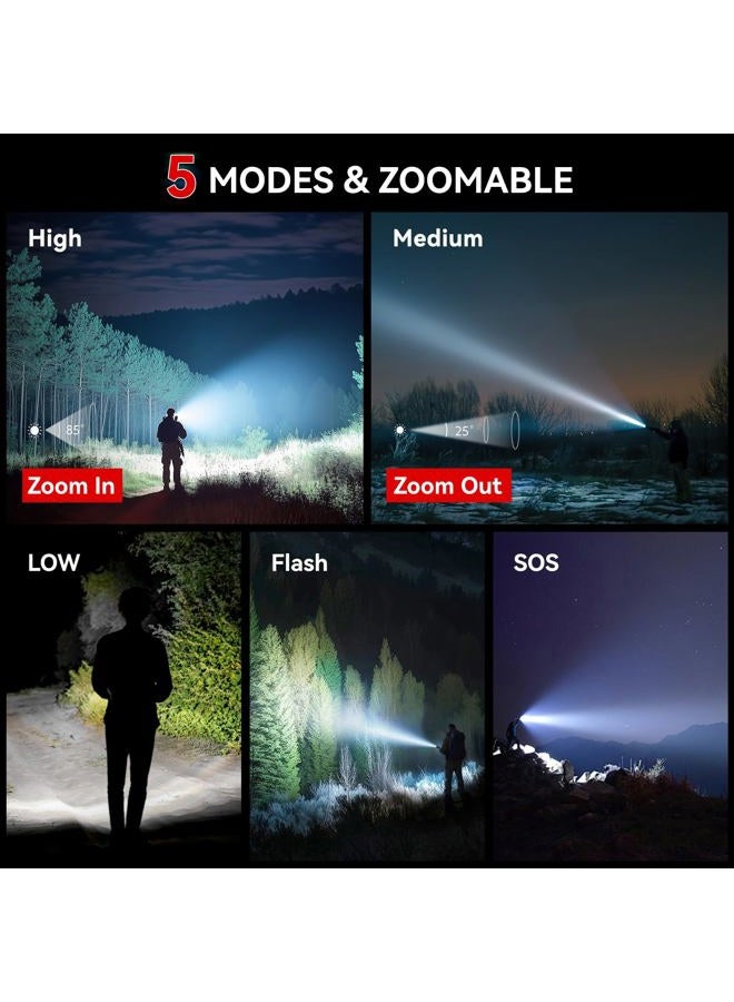 LETMY Tactical Flashlight - 2 Pack Bright Military Grade Flashlights High Lumens - Portable Handheld Flash Light, 5 Modes Zoomable Waterproof Flashlights for Home Emergency Camping- Red - Image 4