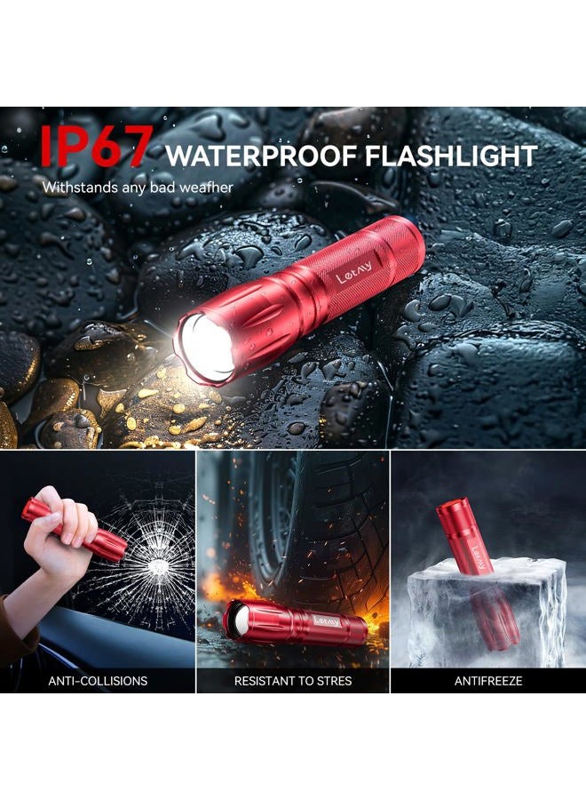 LETMY Tactical Flashlight - 2 Pack Bright Military Grade Flashlights High Lumens - Portable Handheld Flash Light, 5 Modes Zoomable Waterproof Flashlights for Home Emergency Camping- Red - Image 5