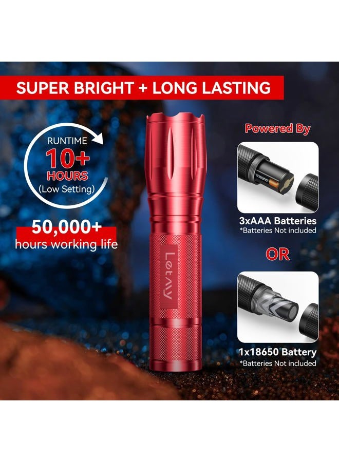 LETMY Tactical Flashlight - 2 Pack Bright Military Grade Flashlights High Lumens - Portable Handheld Flash Light, 5 Modes Zoomable Waterproof Flashlights for Home Emergency Camping- Red - Image 3