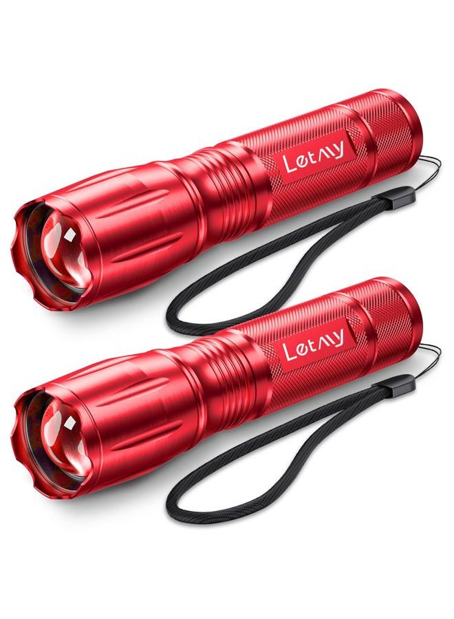 LETMY Tactical Flashlight - 2 Pack Bright Military Grade Flashlights High Lumens - Portable Handheld Flash Light, 5 Modes Zoomable Waterproof Flashlights for Home Emergency Camping- Red - Image 1