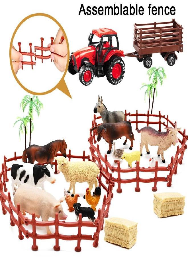 Kimicare 3 Pack Farm Toy Tractor with 40pcs Plastic Farm Animals Figurines and Fence Farm Playset, Farm Figures Farmer Vehicle Toy Truck with Trailer for 3-12 Years Old Kids Boys Girls Toddlers - Image 3