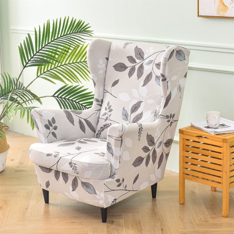 KRFOONN Wingback Chair Covers Slipcovers 2 Piece Stretch Wing Chair Covers Spandex Slipcovers Wingback Sofa Cover Armchair Covers Non-Slip Furniture Protector for Living Room Wingback Chairs, A13 - Image 2