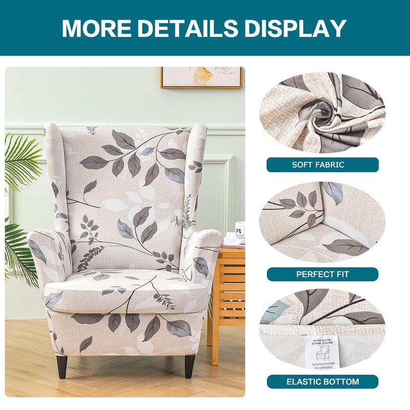 KRFOONN Wingback Chair Covers Slipcovers 2 Piece Stretch Wing Chair Covers Spandex Slipcovers Wingback Sofa Cover Armchair Covers Non-Slip Furniture Protector for Living Room Wingback Chairs, A13 - Image 3
