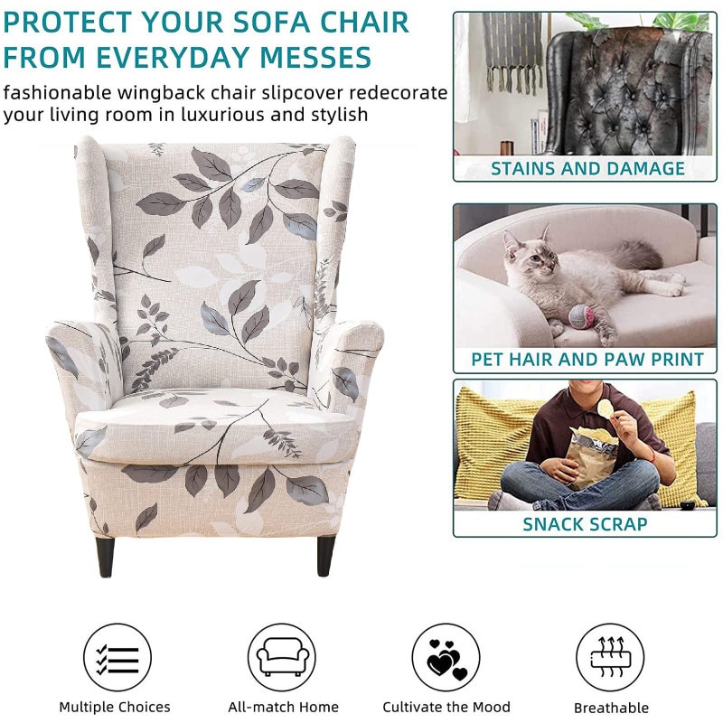KRFOONN Wingback Chair Covers Slipcovers 2 Piece Stretch Wing Chair Covers Spandex Slipcovers Wingback Sofa Cover Armchair Covers Non-Slip Furniture Protector for Living Room Wingback Chairs, A13 - Image 5