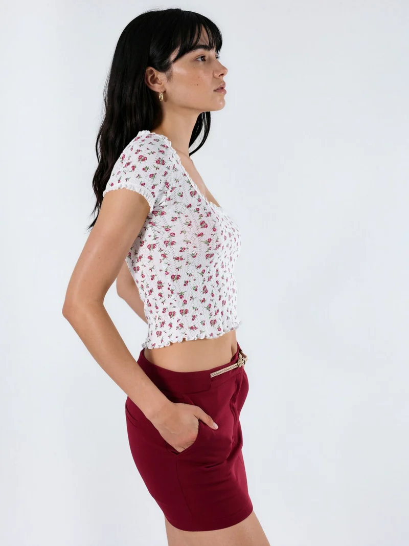 بوسيم BUSEM Floral U Collar Frilly Blouse