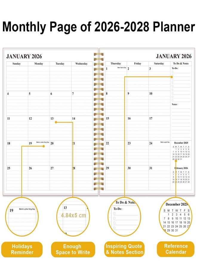 Tuun Fuplan 2026-2028 Monthly Planner, Three Years Calendar from January 2026 - December 2028 with Spiral Binding, Inner Pocket, Elastic Closure, 36 Month Planner for Home | School | Office, 8.5" x 11", Crushed - Image 3