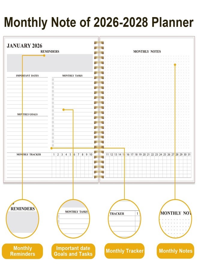 Tuun Fuplan 2026-2028 Monthly Planner, Three Years Calendar from January 2026 - December 2028 with Spiral Binding, Inner Pocket, Elastic Closure, 36 Month Planner for Home | School | Office, 8.5" x 11", Crushed - Image 4