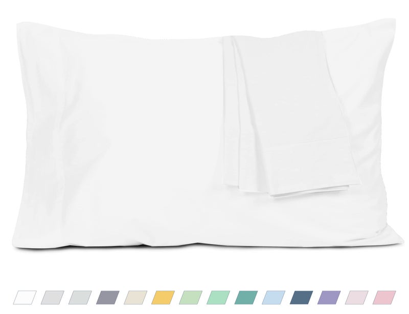 HOMTEC Pillow Cases Standard Queen Size Cotton Percale Weave Pillowcases PreShrunk Breathable and Hypoallergenic Pillowcases Set of 2 2 Piece StandardQueen 20 Inch x 30 Inch White