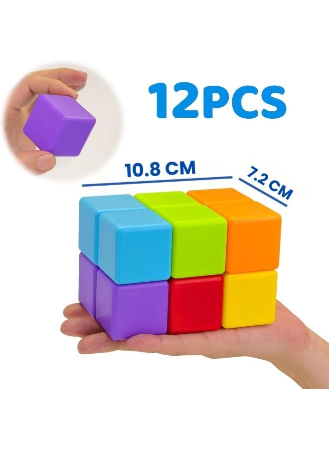 Mumfactory Baby Toddler Montessori Toys for Boys & Girls Age 1 2 3 Years, Magnetic Building Blocks Large, Stacking Sorting Toys (3.6CM -12 pcs) - Image 4