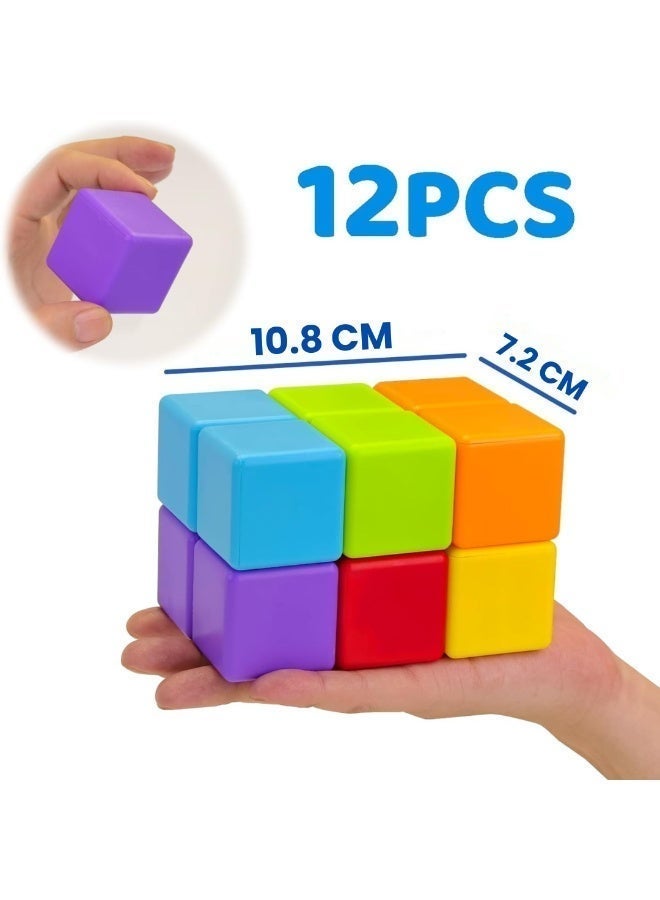Mumfactory Magnetic Building Blocks Large, Magnetic Stacking Cubes for Toddlers, Sensory & Montessori Toys for Boys & Girls 1 2 3 Years Old (12 PCS) - Image 5