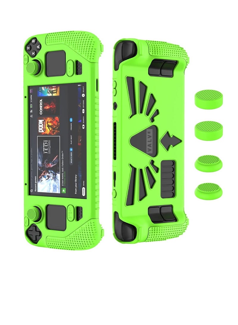 Captaintech Steam Deck Standing Protective Case with Thumb Grips Thickening Silicone Accessories Protector Shock Absorption and Scratch Resistant Design Full Protection Kit for Valve Stream Deck Green - Image 1