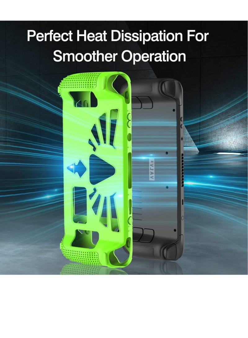 Captaintech Steam Deck Standing Protective Case with Thumb Grips Thickening Silicone Accessories Protector Shock Absorption and Scratch Resistant Design Full Protection Kit for Valve Stream Deck Green - Image 2