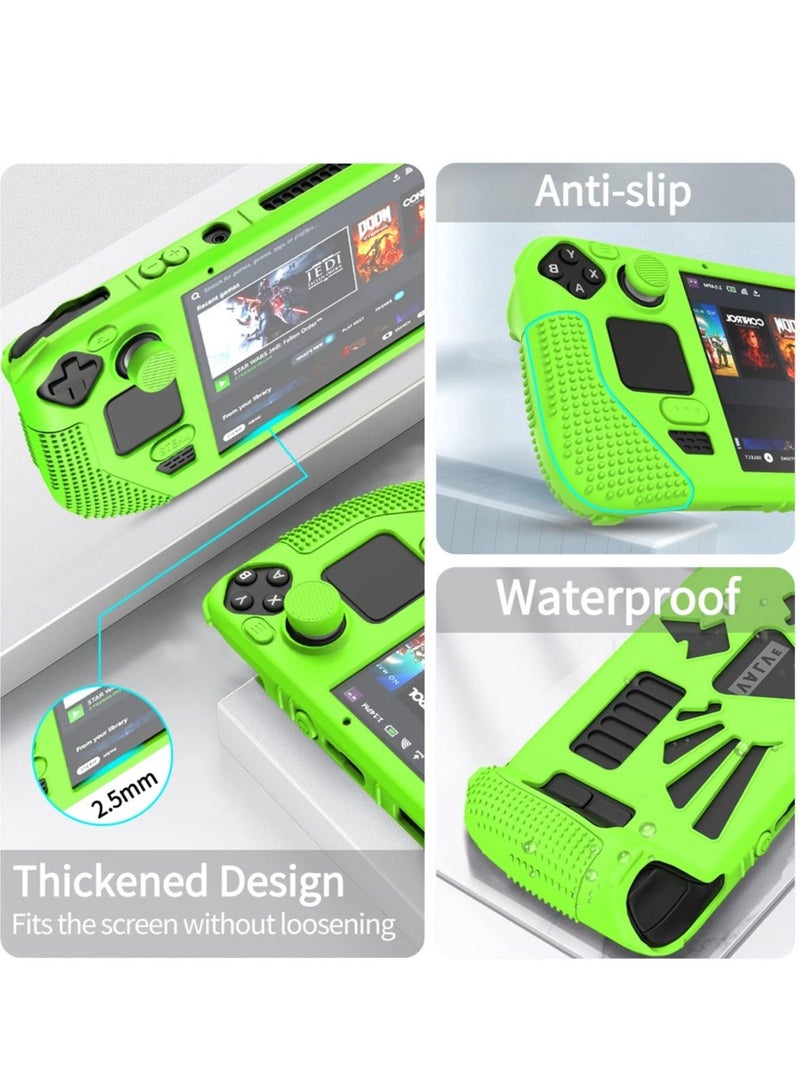 Captaintech Steam Deck Standing Protective Case with Thumb Grips Thickening Silicone Accessories Protector Shock Absorption and Scratch Resistant Design Full Protection Kit for Valve Stream Deck Green - Image 4