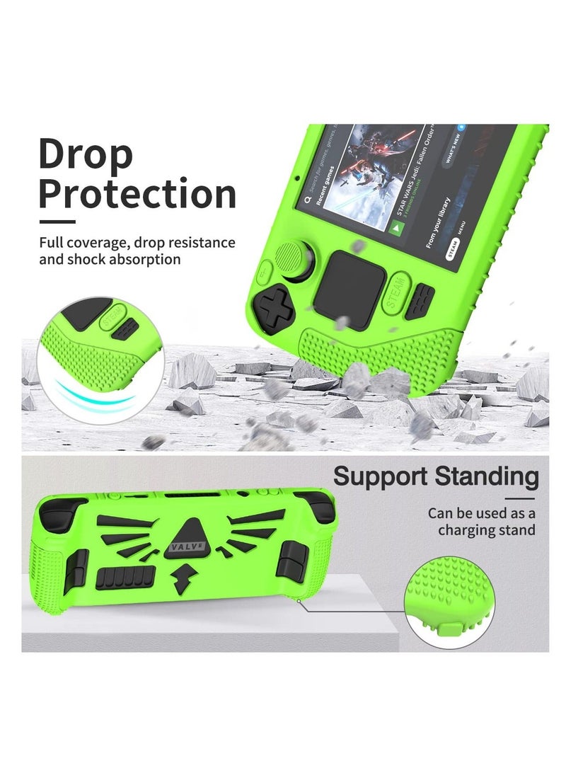 Captaintech Steam Deck Standing Protective Case with Thumb Grips Thickening Silicone Accessories Protector Shock Absorption and Scratch Resistant Design Full Protection Kit for Valve Stream Deck Green - Image 3