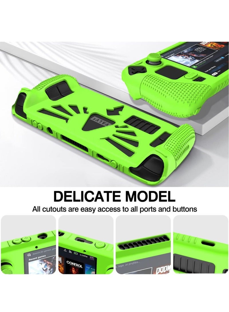 Captaintech Steam Deck Standing Protective Case with Thumb Grips Thickening Silicone Accessories Protector Shock Absorption and Scratch Resistant Design Full Protection Kit for Valve Stream Deck Green - Image 5