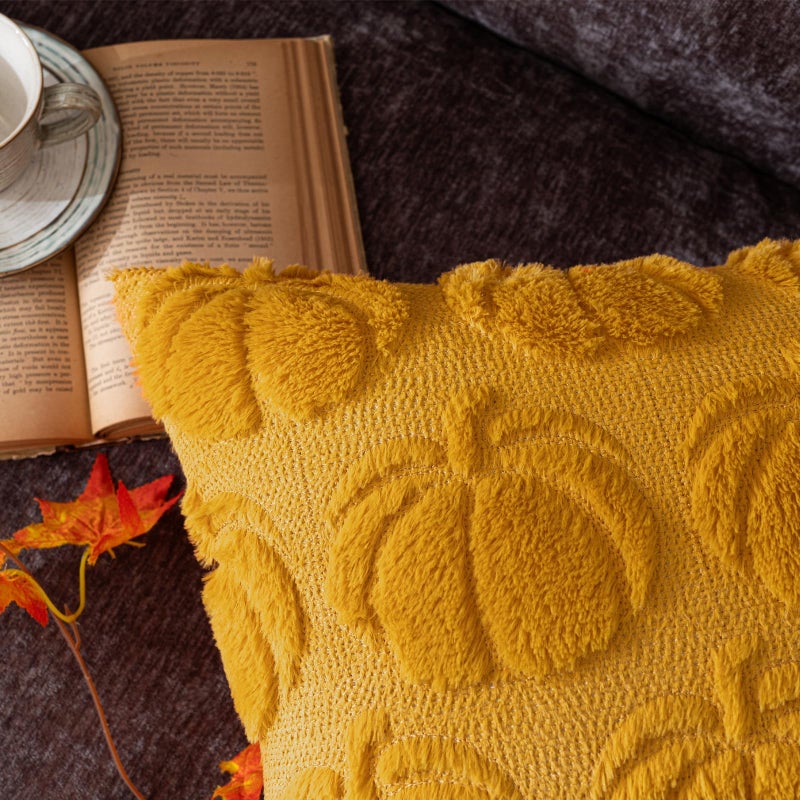 Cosibono Pumpkin Fall Decorative Covative Covers 20 "X20" مجموعة من 2 خردل من أغطية وسادة الفراء الناعمة الناعمة لحصاد الخريف رقيقة وفخمة وسادة لزرارة عيد الهالوين ديكور - Image 2