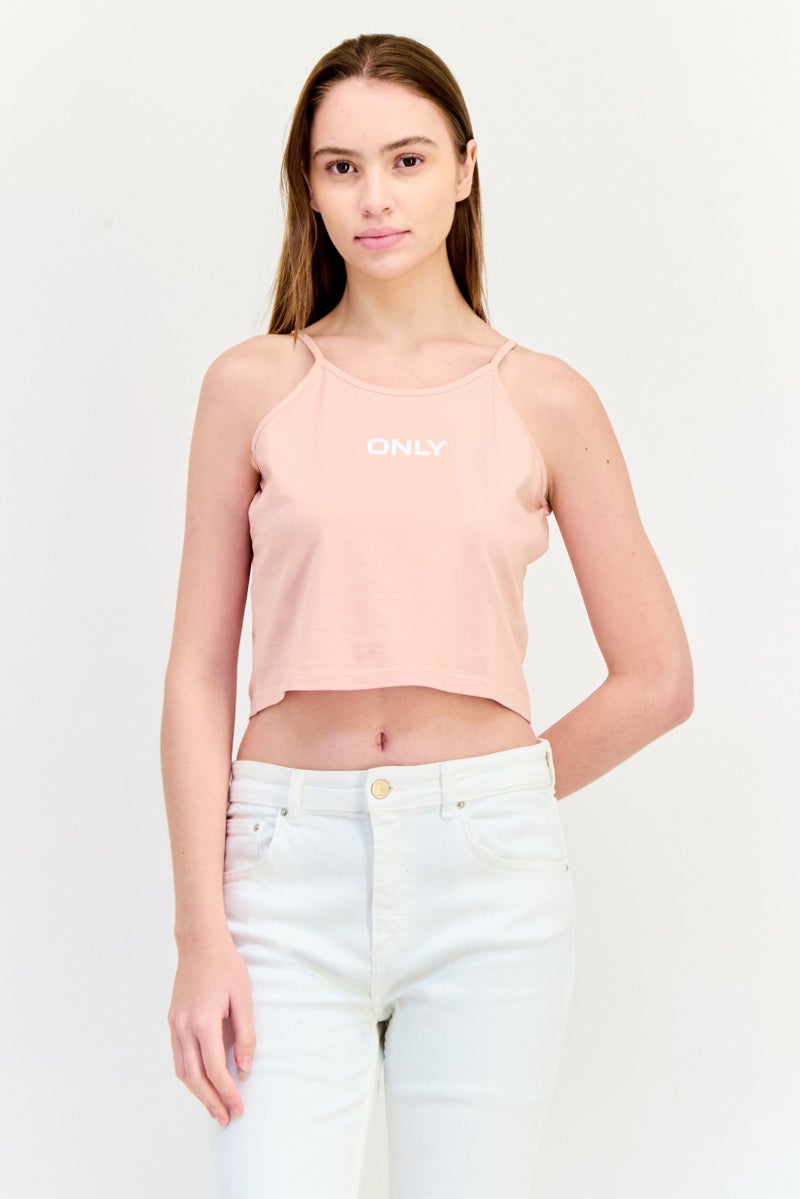 ONLY Women U-Neck Sleeveless Brand Logo Tank Top, Rose Gold - Image 1