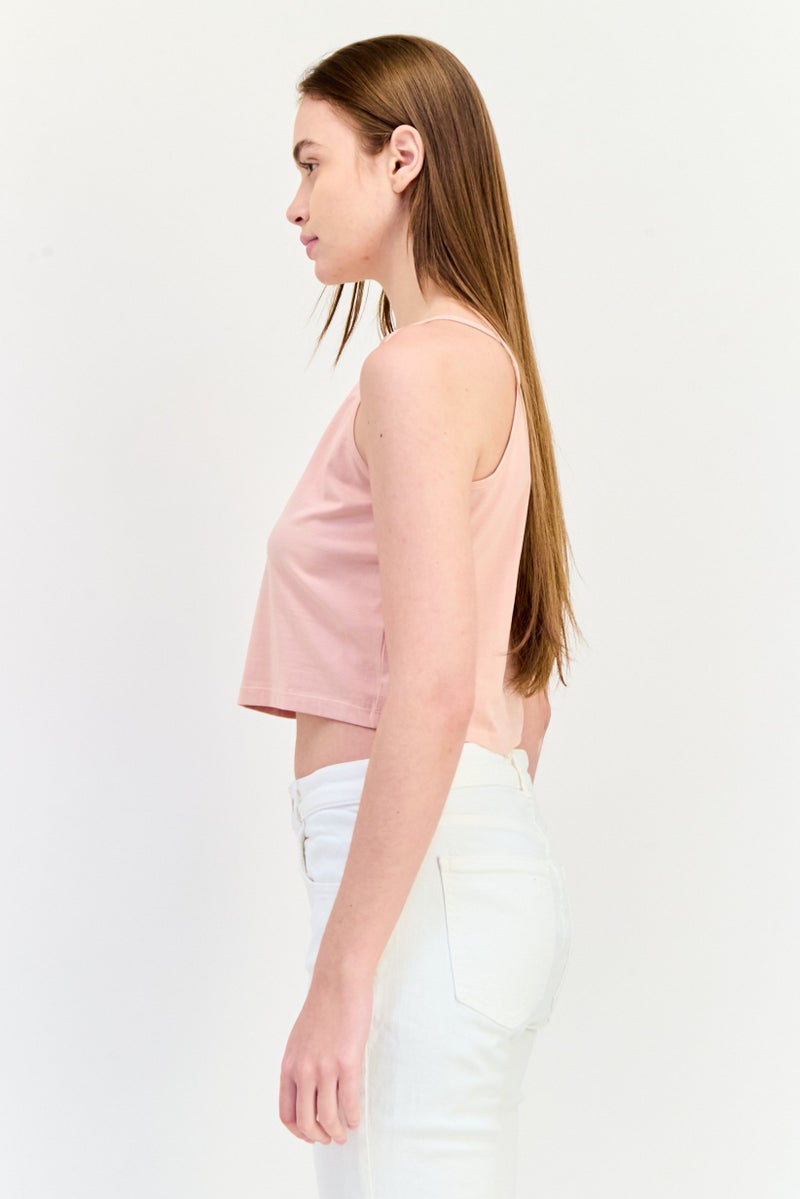 ONLY Women U-Neck Sleeveless Brand Logo Tank Top, Rose Gold - Image 2