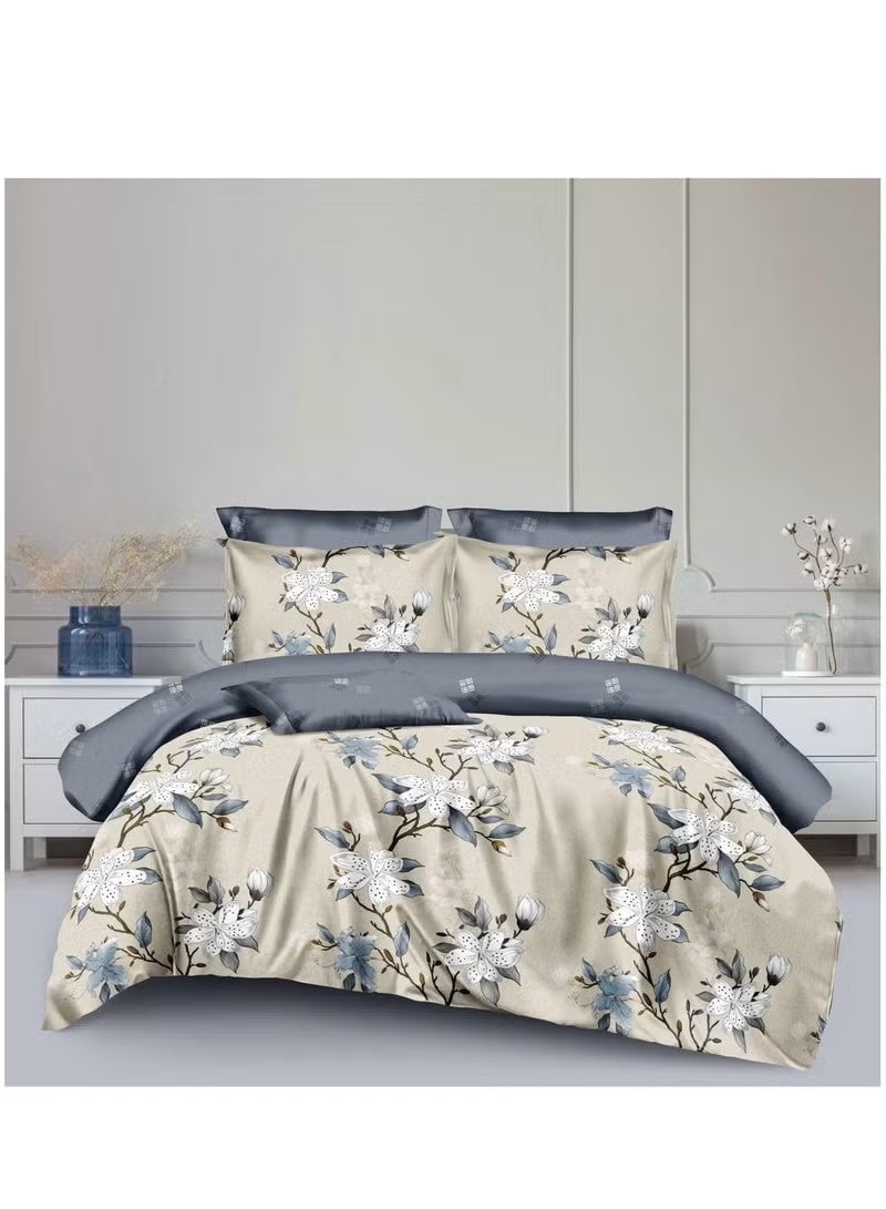 100 Cotton 6 Piece Duvet Cover Set King Size Includes Reversible Duvet Cover 220x240cm Fitted Sheet 200x200cm30 cm 2 Pillow case 2 Pillow Shams 48x75 5cm Floral Design Beige Grey