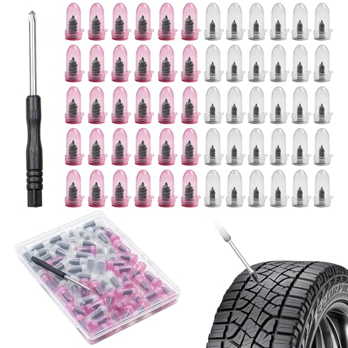 QCCTPUU 60 PCS Tire Repair Rubber Nails Kit Vacuum Tire Screw Plugs Fast SelfService Tire Repair Tool for Car Truck Motorcycle Bike Tractor Puncture Repair Kit Screwdriver Included - Image 1