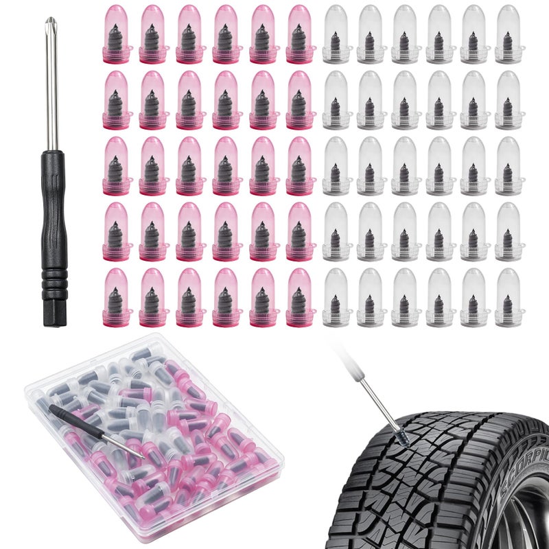 QCCTPUU 60 PCS Tire Repair Rubber Nails Kit Vacuum Tire Screw Plugs Fast SelfService Tire Repair Tool for Car Truck Motorcycle Bike Tractor Puncture Repair Kit Screwdriver Included - Image 3