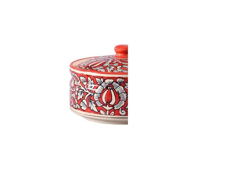 Caffeine Ceramic Handmade red mughal Serving Casserole Set of 1 - Image 4