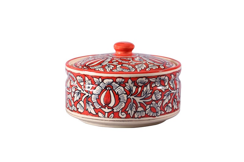 Caffeine Ceramic Handmade red mughal Serving Casserole Set of 1 - Image 3