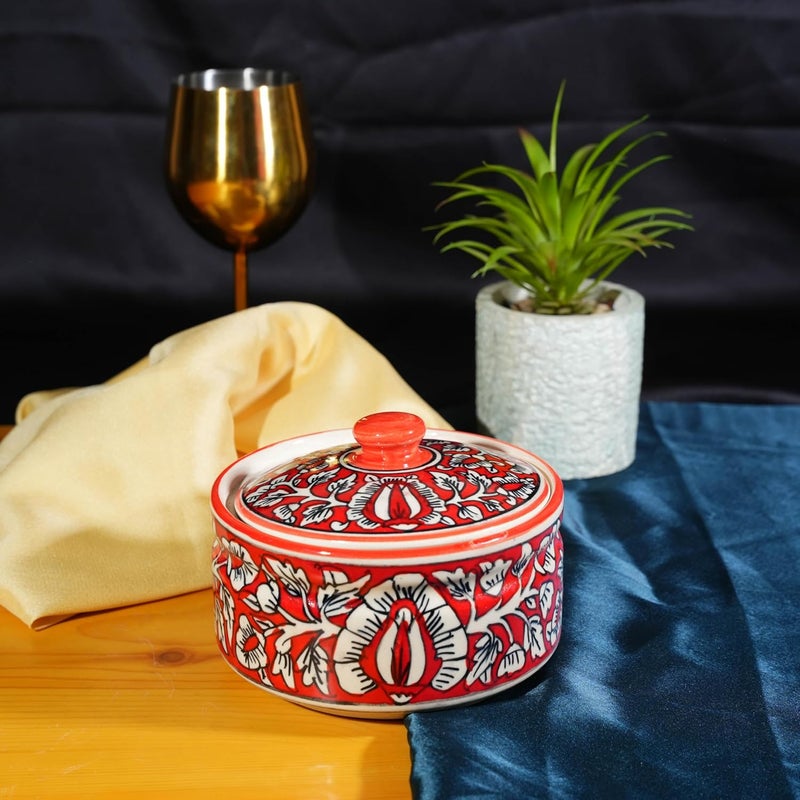 Caffeine Ceramic Handmade red mughal Serving Casserole Set of 1 - Image 1