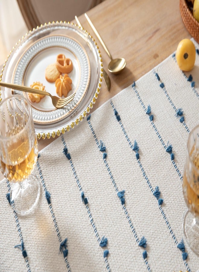 Caflife Boho Table Runner 72 Inchs Long for Modern Farmhouse Room Home Decor, Blue and Beige Coffee Table Runner, Natural Cotton Woven with Tassels Neutral, for Kitchen Dining Table Decor - Image 4