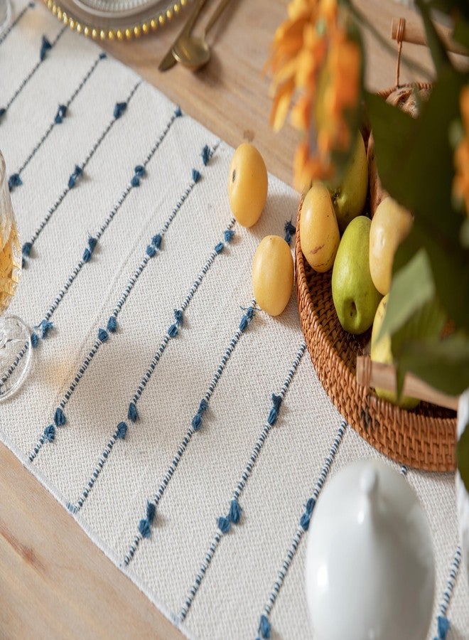 Caflife Boho Table Runner 72 Inchs Long for Modern Farmhouse Room Home Decor, Blue and Beige Coffee Table Runner, Natural Cotton Woven with Tassels Neutral, for Kitchen Dining Table Decor - Image 5