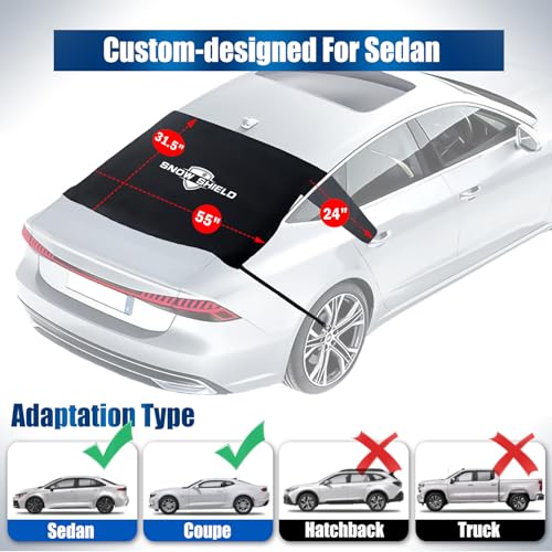 IC ICLOVER Rear Snow Cover, 600D Heavy Duty All Weather Back Window Shade, Full Protection from Snow, Ice & Frost, Winter Cover with Flaps and 4 Magnets, Fit Most Cars and Sedans - Image 2