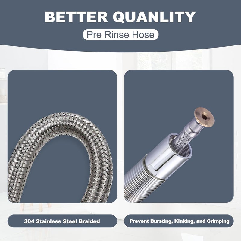 IVIGA 45" Commercial Sink Faucet Sprayer Hose, Pre-rinse Sprayer Hose for Commercial Kitchen Sink Faucet, 45 Inch Stainless Steel Flexible Hose Replacement Kit for Restaurant Industrial Dishwasher - Image 5