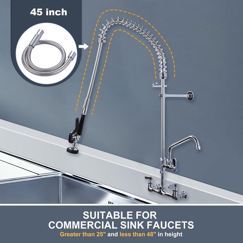 IVIGA 45" Commercial Sink Faucet Sprayer Hose, Pre-rinse Sprayer Hose for Commercial Kitchen Sink Faucet, 45 Inch Stainless Steel Flexible Hose Replacement Kit for Restaurant Industrial Dishwasher - Image 3
