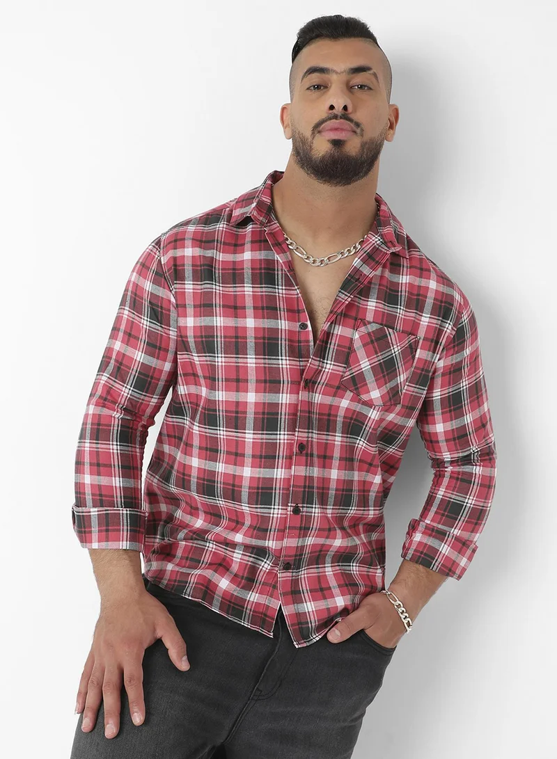 Instafab Plus Instafab Plus Men's Crimson Red & Moon Black Tartan Plaid Shirt For Casual Wear | Spread Collar | Long Sleeve | Button Closure | Shirt Crafted With Comfort Fit For Everyday Wear