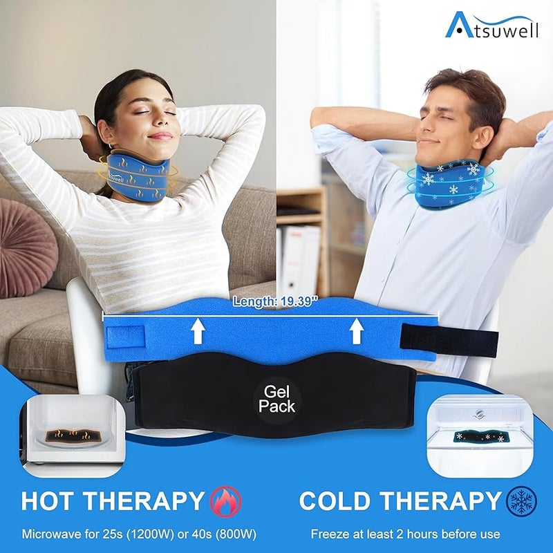 Atsuwell Neck Brace for Sleeping, Soft Cervical Collar for Neck Pain and Support, Adjustable Neck Support Brace with Hot Cold Gel Packs Reusable for Office Pressure, Surgery Recovery, Fatigue, Blue - Image 4