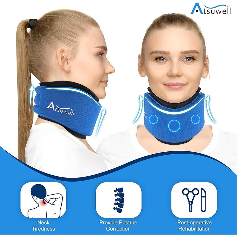 Atsuwell Neck Brace for Sleeping, Soft Cervical Collar for Neck Pain and Support, Adjustable Neck Support Brace with Hot Cold Gel Packs Reusable for Office Pressure, Surgery Recovery, Fatigue, Blue - Image 2