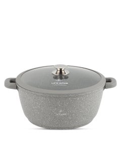 Life Smile 36cm (13 Liters) Cooking Pot - Multi Layer Non Stick Granite Stock Pot 100% PFOA Free - Soup Pot with Glass Lid With Silicone Rim - Detachable Silicone Handles - oven safe (Grey)  - Image 1