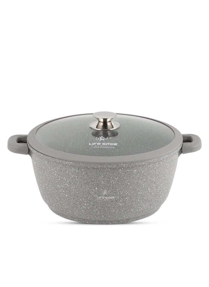 Life Smile 36cm (13 Liters) Cooking Pot - Multi Layer Non Stick Granite Stock Pot 100% PFOA Free - Soup Pot with Glass Lid With Silicone Rim - Detachable Silicone Handles - oven safe (Grey)  - Image 1