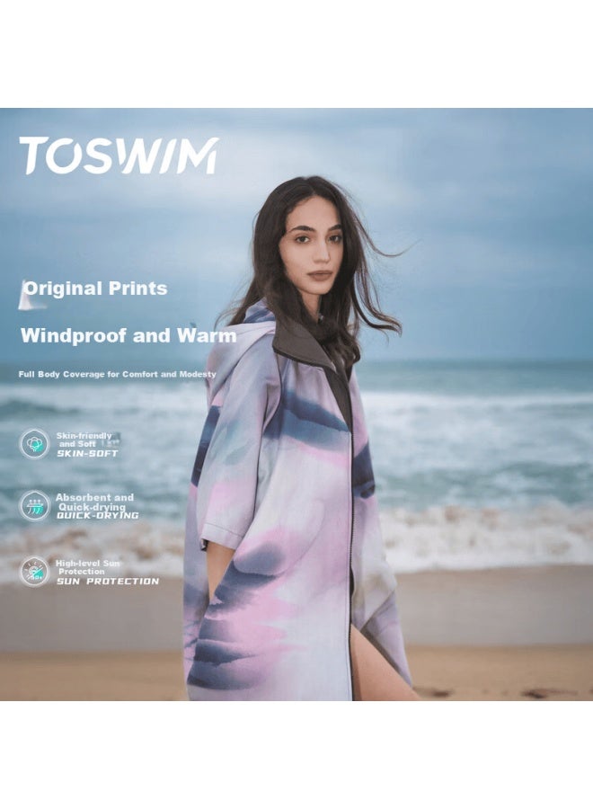 Toswim Adult Swimming Towel Zip-up Cloak Thermal Bathrobe Quick-dry Towel Beach Spa Clear Dream Light M - Image 1