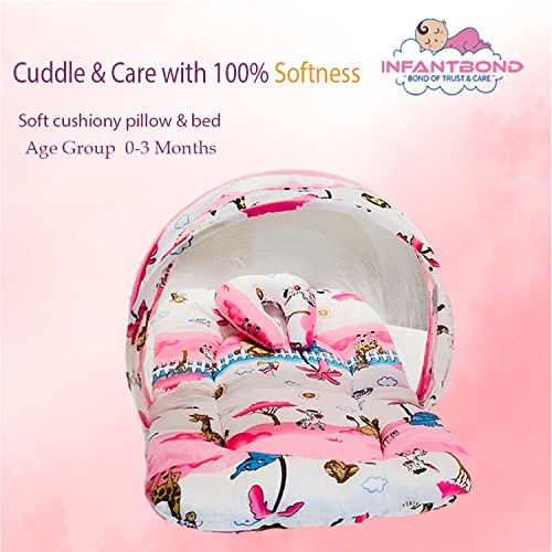 Infantbond Cotton Foldable Baby Mattress With Mosquito Net(0-6 Months) (Pink) - Image 2