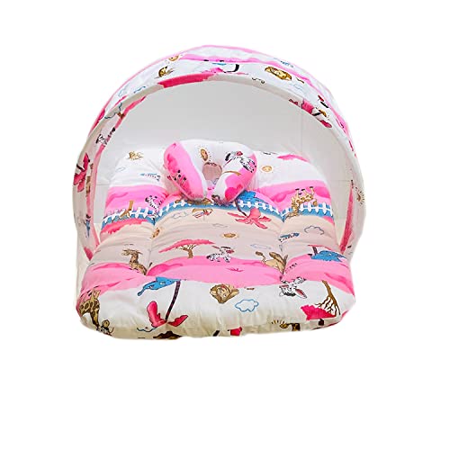Infantbond Cotton Foldable Baby Mattress With Mosquito Net(0-6 Months) (Pink) - Image 1