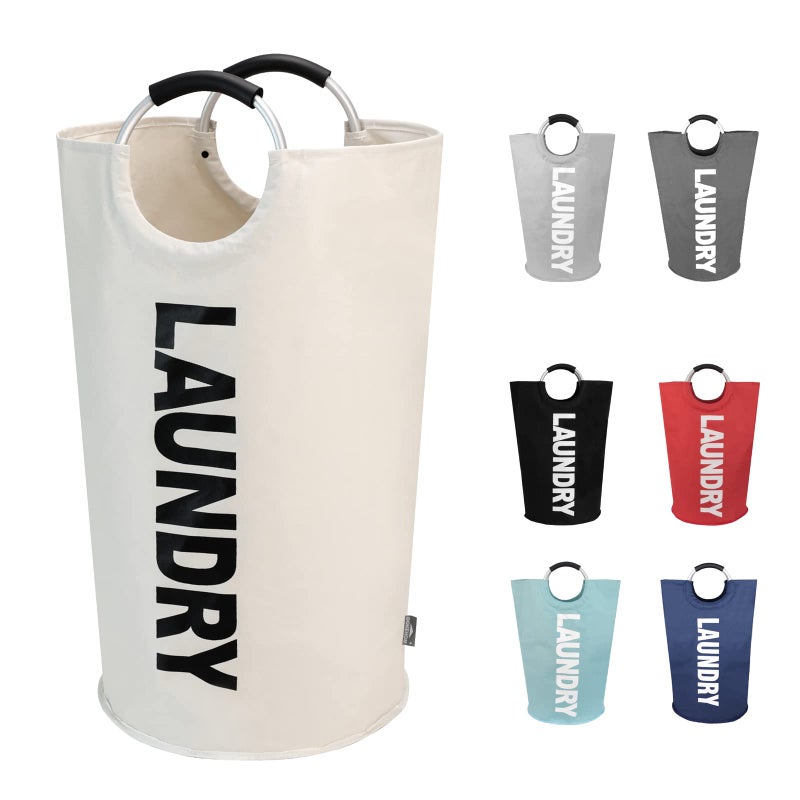 DOKEHOM 90L Large Laundry Basket Collapsible Laundry Bag Freestanding Tall Clothes Hamper Foldable Washing Bin Beige