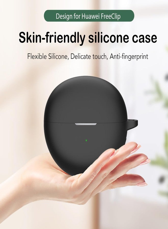 USTIYA Case for Huawei FreeClip Protection Cover Full-Body Soft Silicone with Keychain Headphone Accessories Funda Carcasa (Black) - Image 5