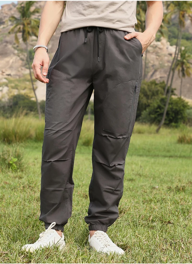 Campus Sutra Men's Charcoal Black Parachute Utility Trousers