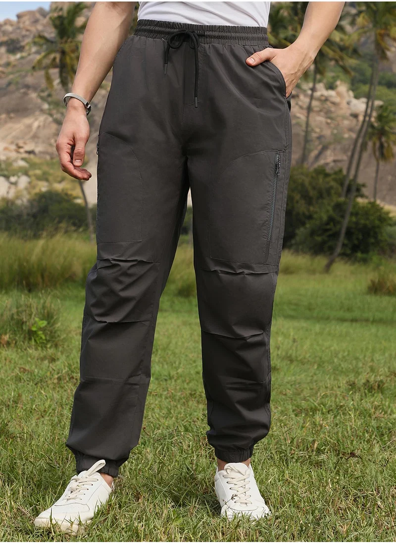 Campus Sutra Men's Charcoal Black Parachute Utility Trousers