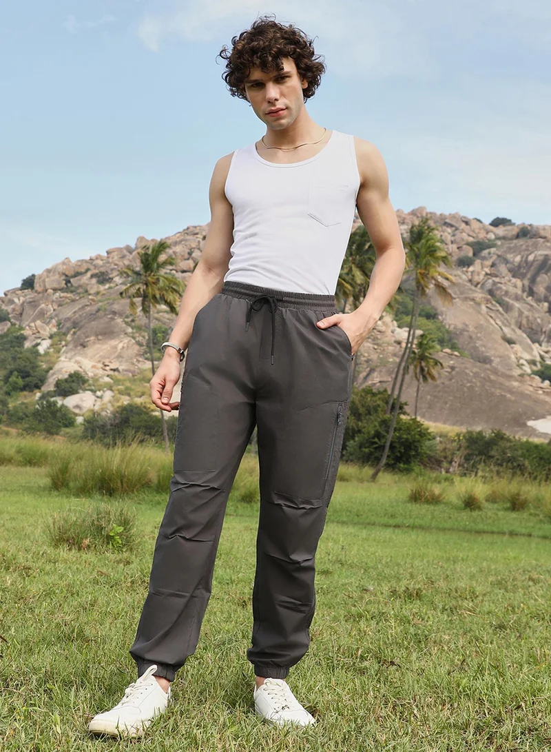 Campus Sutra Men's Charcoal Black Parachute Utility Trousers