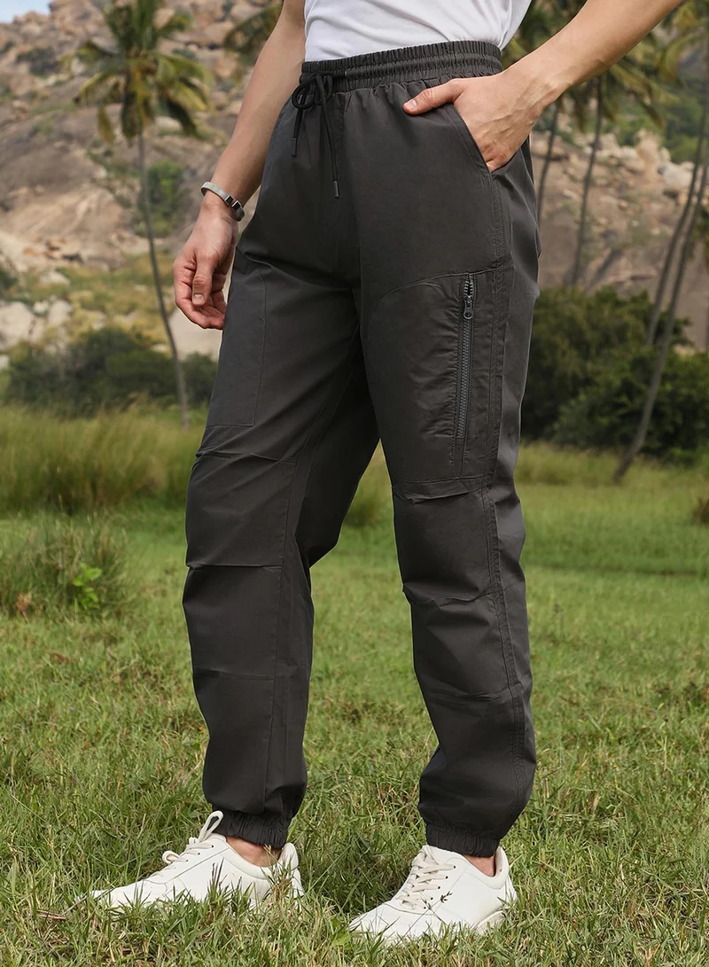 Campus Sutra Men's Charcoal Black Parachute Utility Trousers