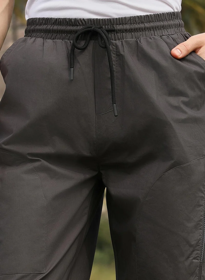Campus Sutra Men's Charcoal Black Parachute Utility Trousers