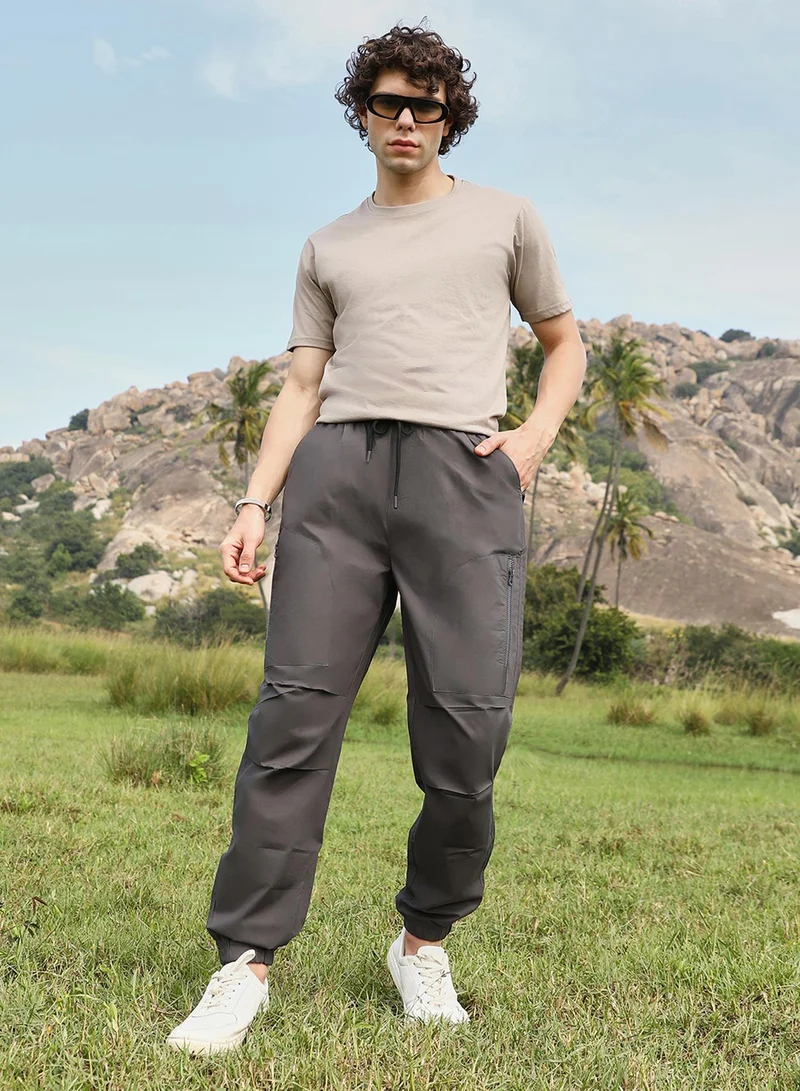 Campus Sutra Men's Charcoal Black Parachute Utility Trousers